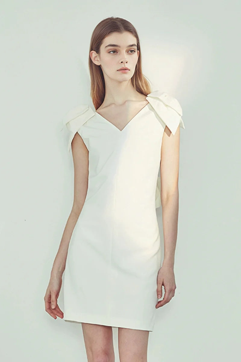 White Sleeveless Backless Bow Mini Dress