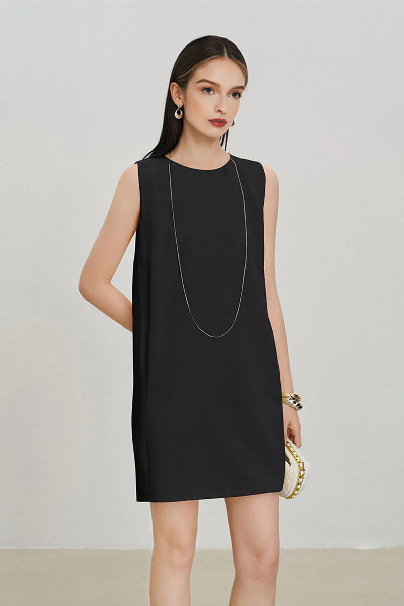 Black Triacetate-Blend Mini Shift Dress with Pockets