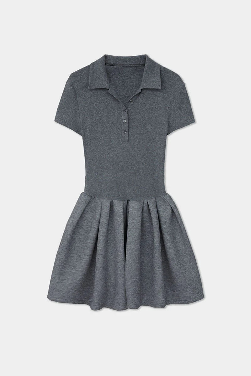 Grey Polo-Neck Short-Sleeve Mini Dress