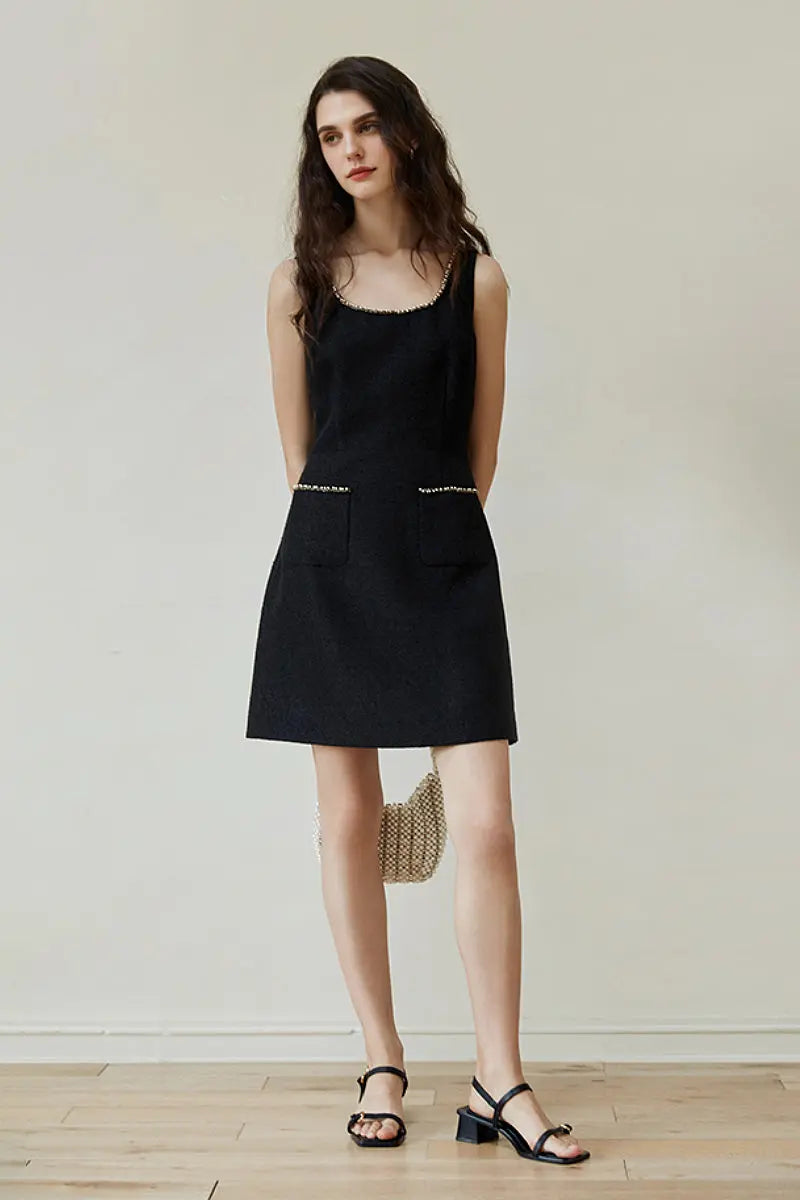 Black Scoop-Neck Sleeveless Mini Dress
