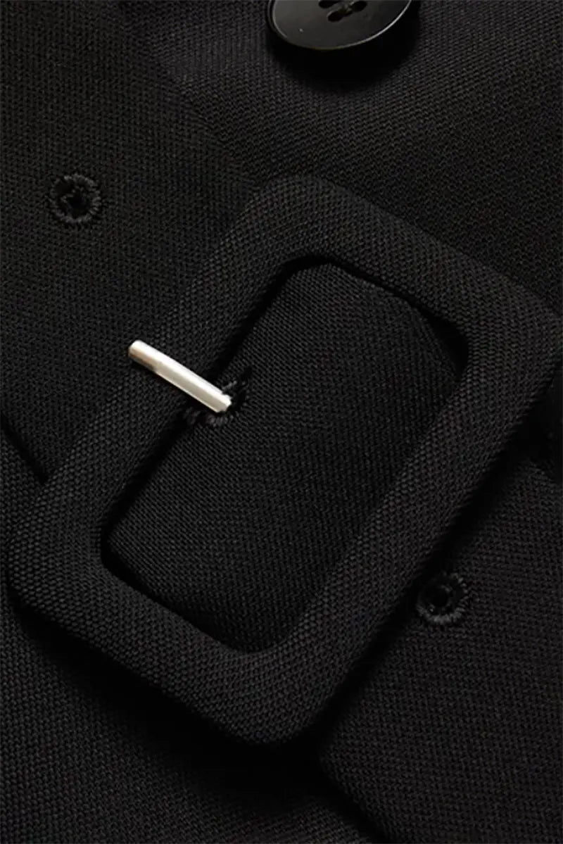 Black Double-Breasted Belted Blazer Mini Dress with Elbow Sleeve