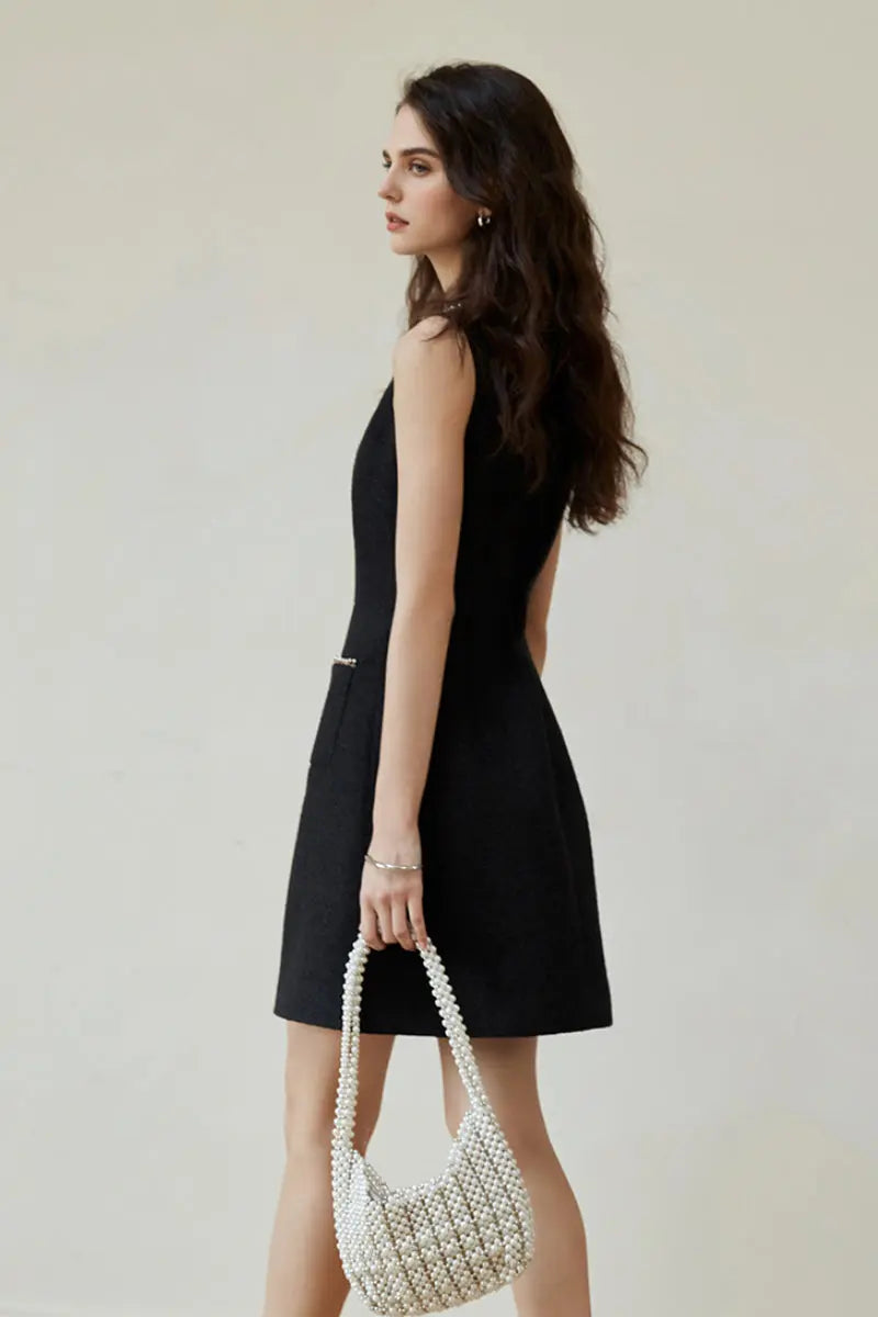 Black Scoop-Neck Sleeveless Mini Dress