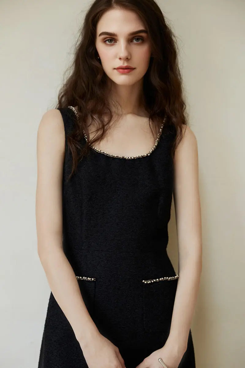Black Scoop-Neck Sleeveless Mini Dress