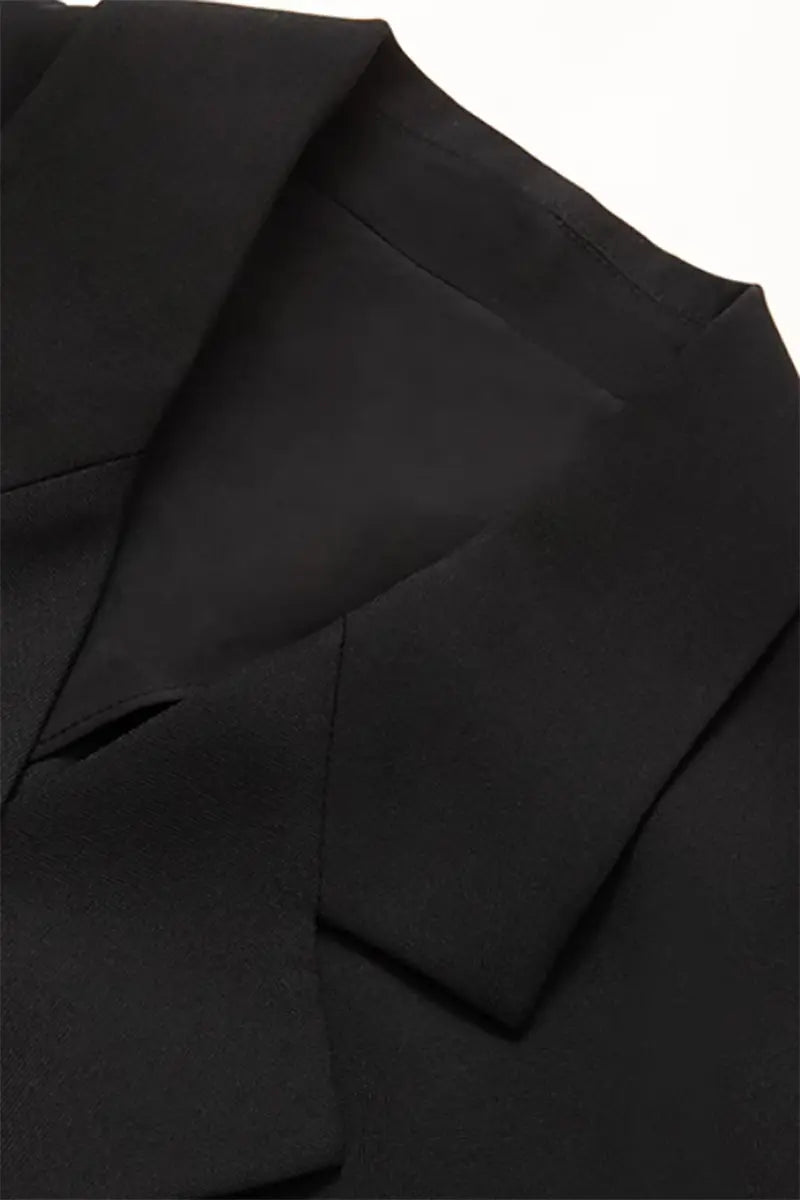 Black Double-Breasted Belted Blazer Mini Dress with Elbow Sleeve
