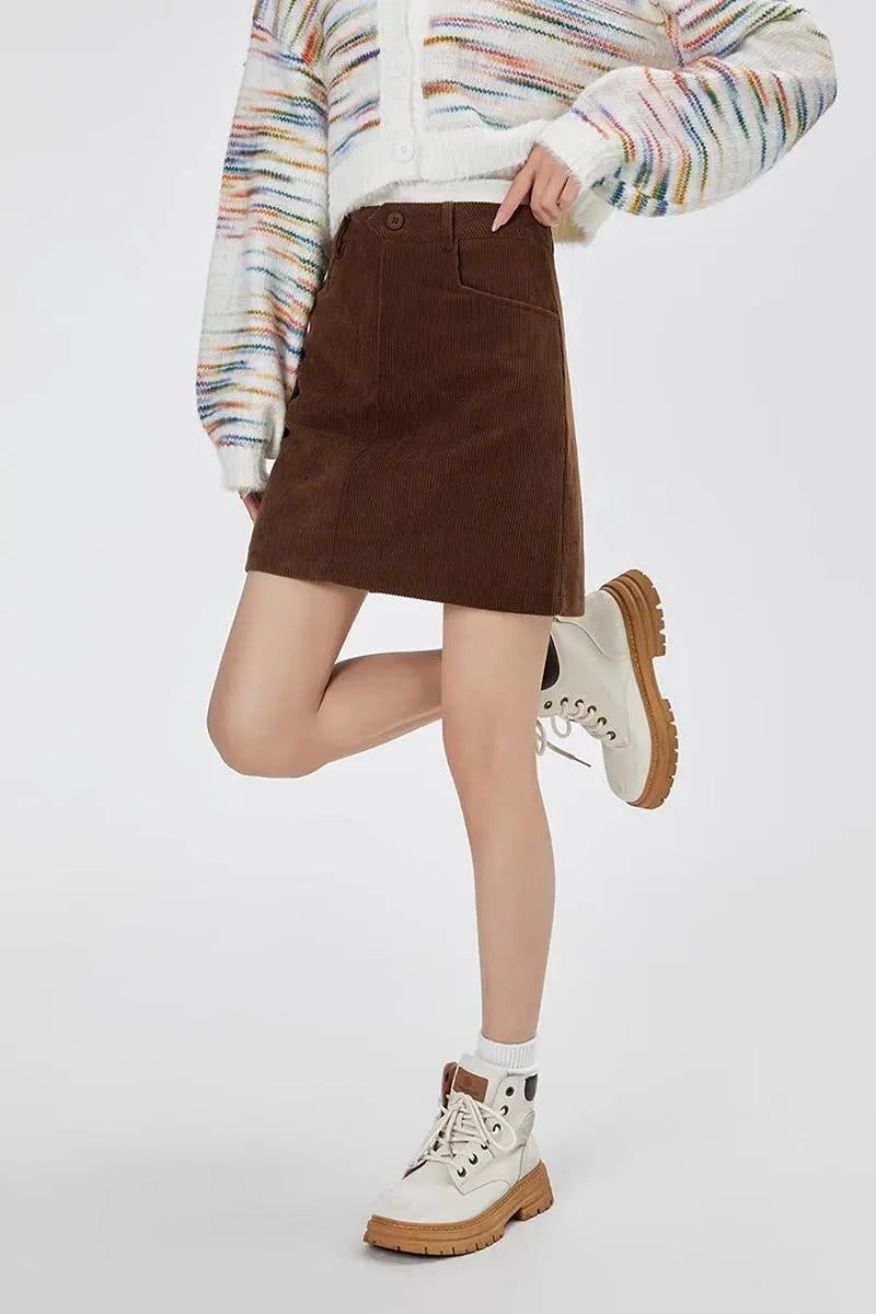 High Waist Corduroy Mini Skirt With Side Pockets