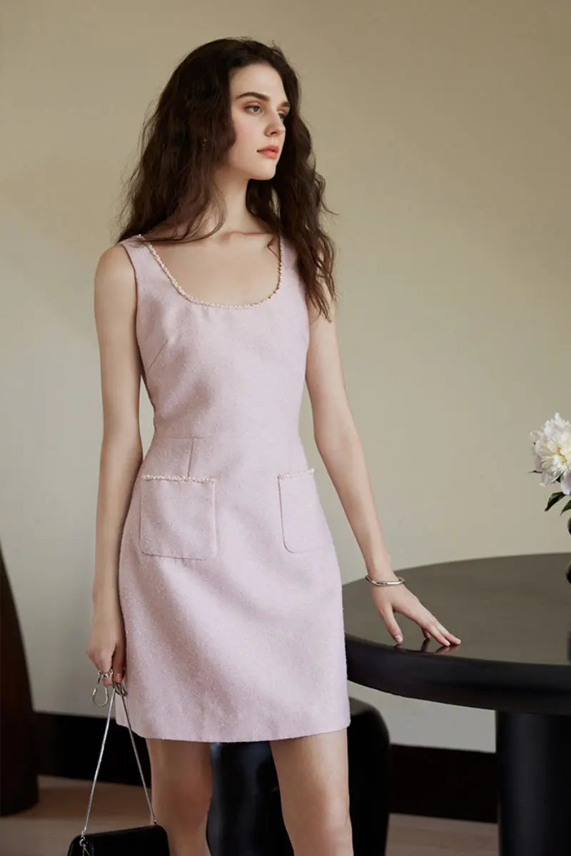 Pink Scoop-Neck Sleeveless Mini Dress