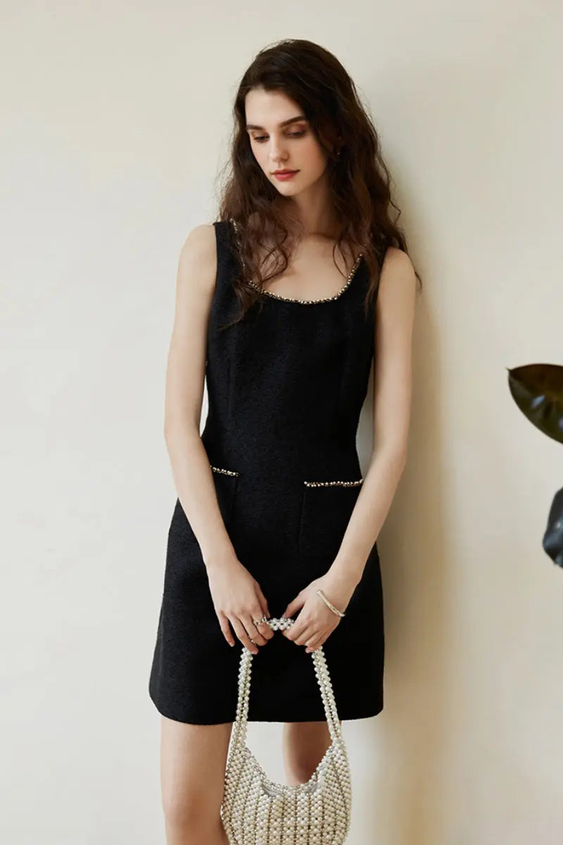 Black Scoop-Neck Sleeveless Mini Dress