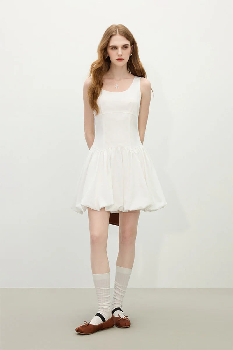 White Sleeveless Scoop-Neck Bubble Mini Dress