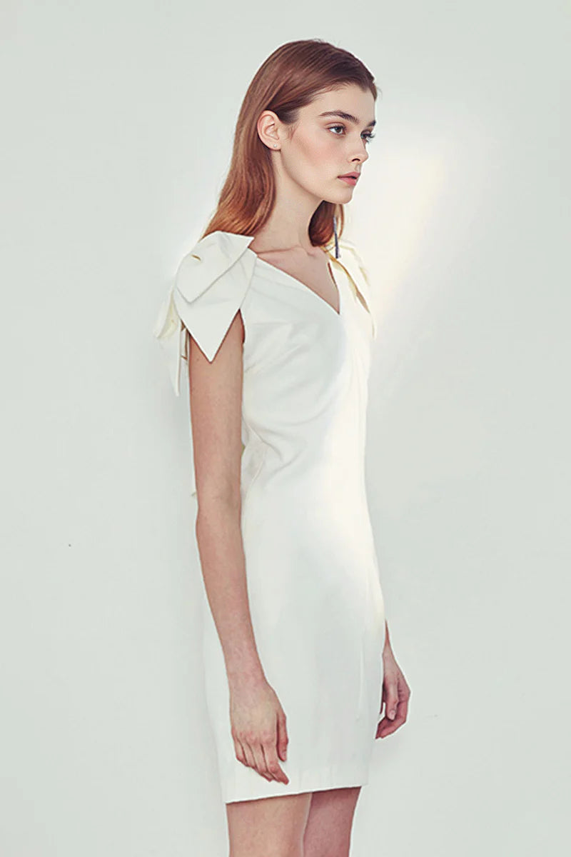 White Sleeveless Backless Bow Mini Dress