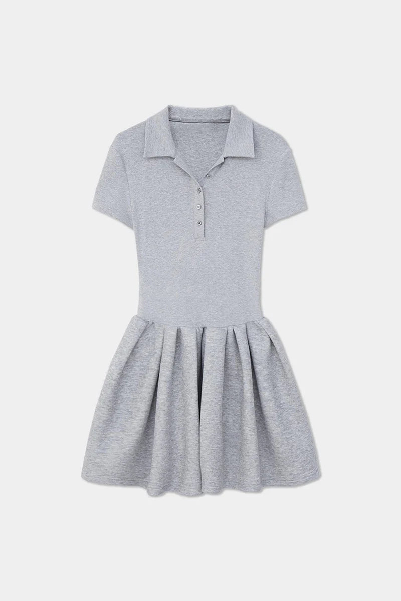 Grey Polo-Neck Short-Sleeve Mini Dress