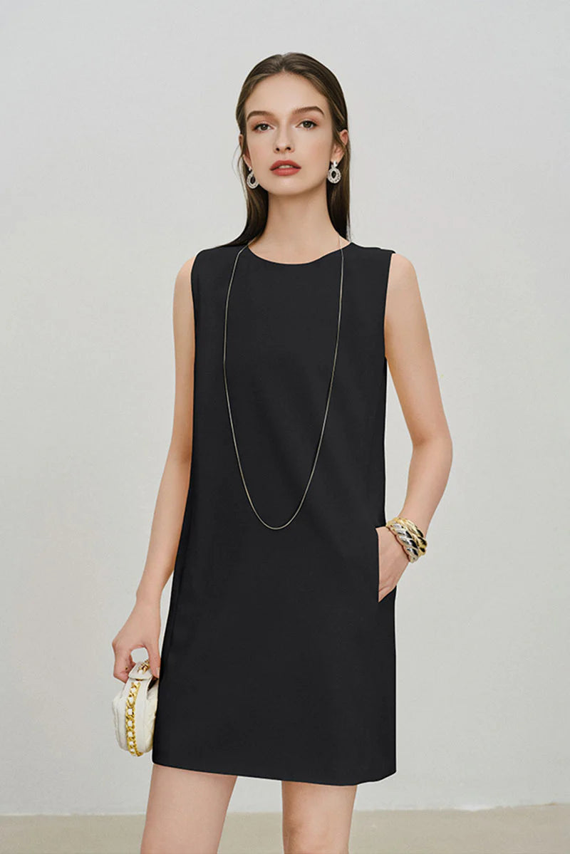 Black Triacetate-Blend Mini Shift Dress with Pockets
