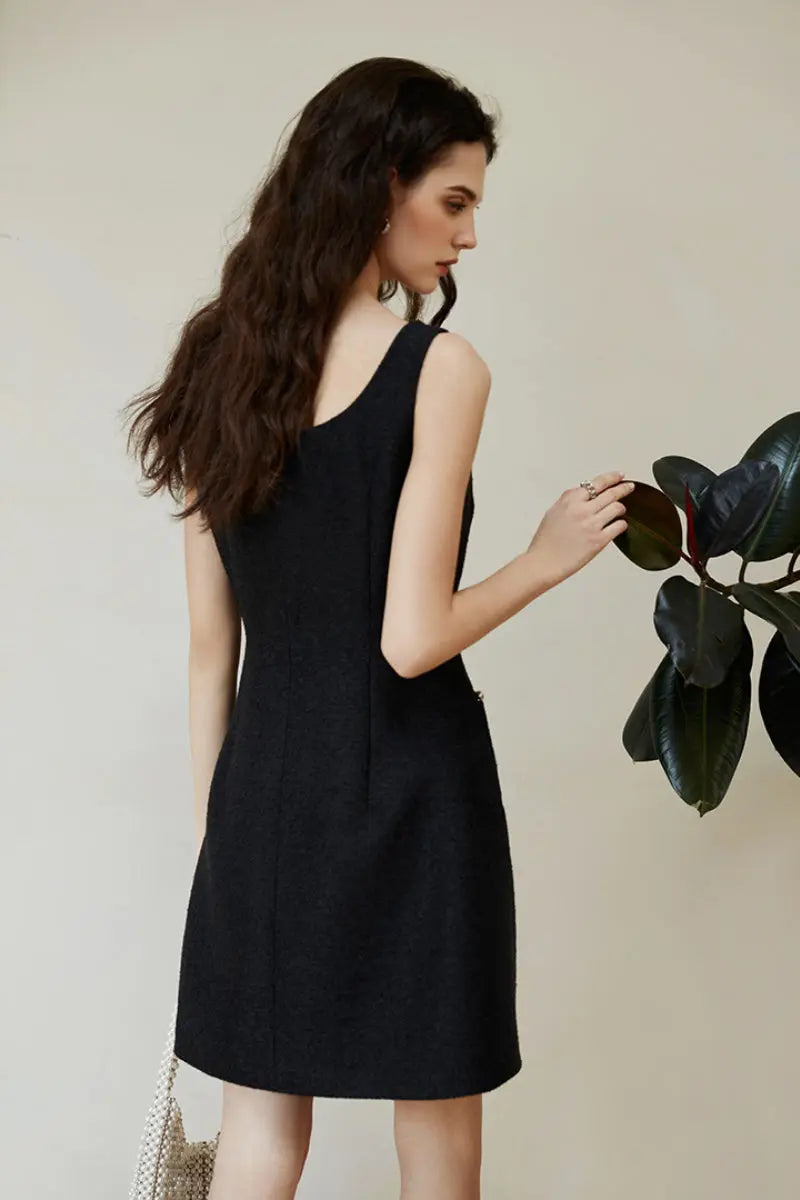 Black Scoop-Neck Sleeveless Mini Dress
