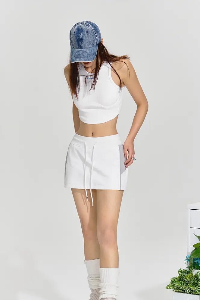 Cotton Tennis Skirt with Drawstring