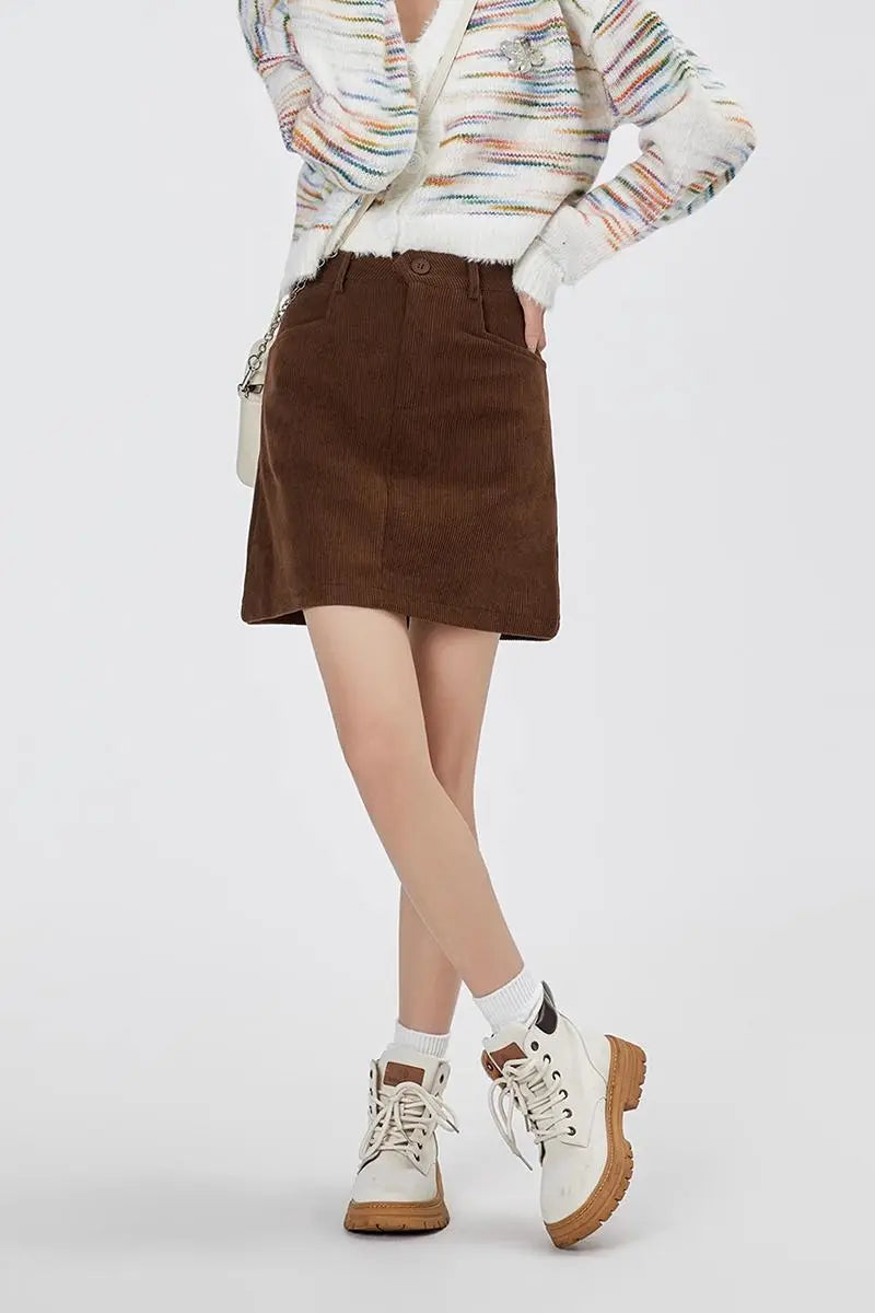 High Waist Corduroy Mini Skirt With Side Pockets