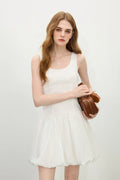 White Sleeveless Scoop-Neck Bubble Mini Dress