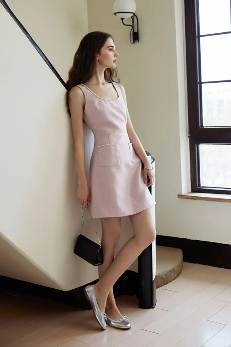 Pink Scoop-Neck Sleeveless Mini Dress