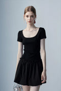 Black Squre-Neck Bubble Mini Dress