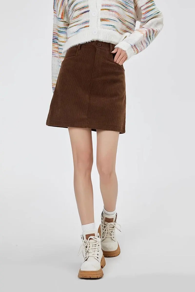 High Waist Corduroy Mini Skirt With Side Pockets