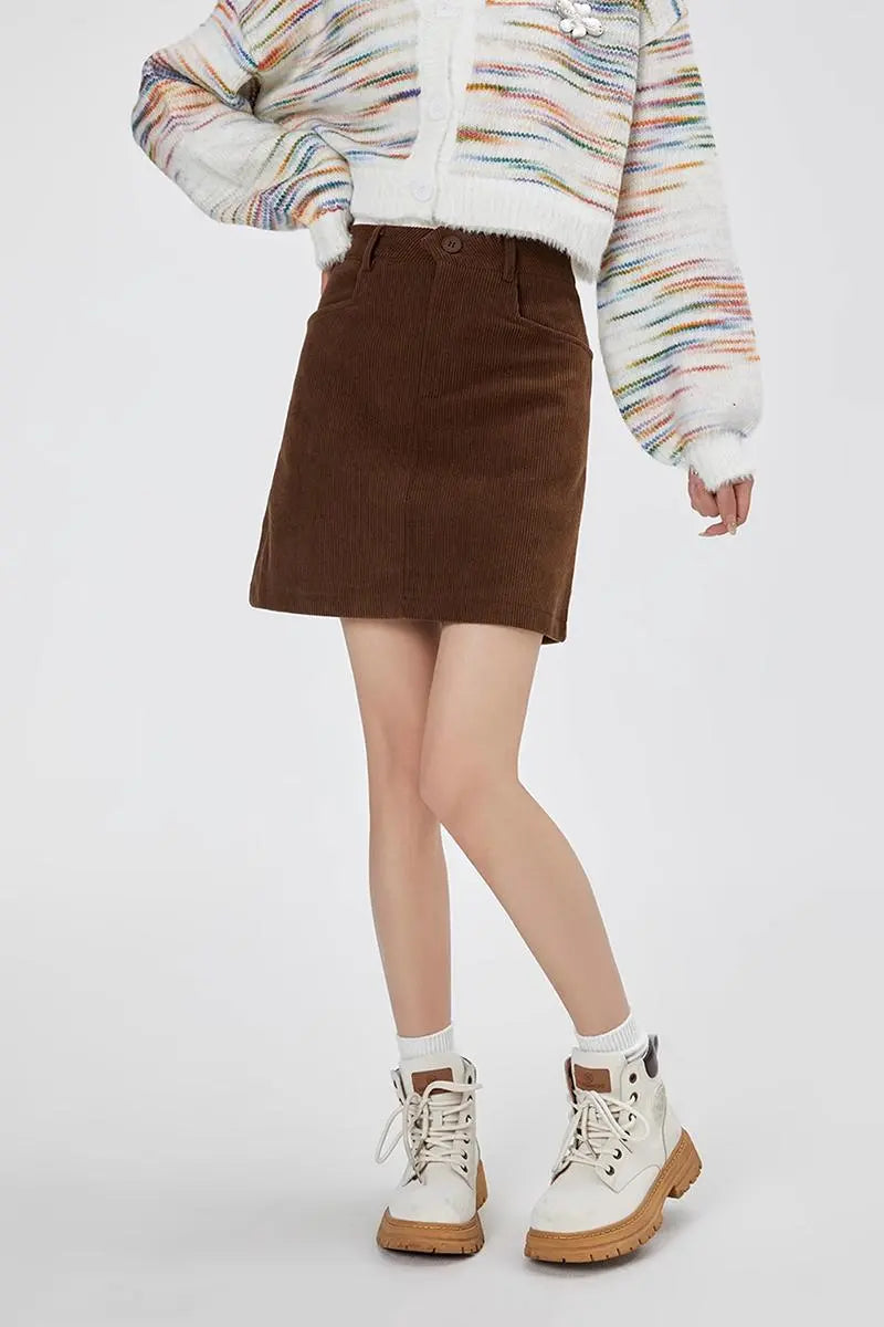 High Waist Corduroy Mini Skirt With Side Pockets