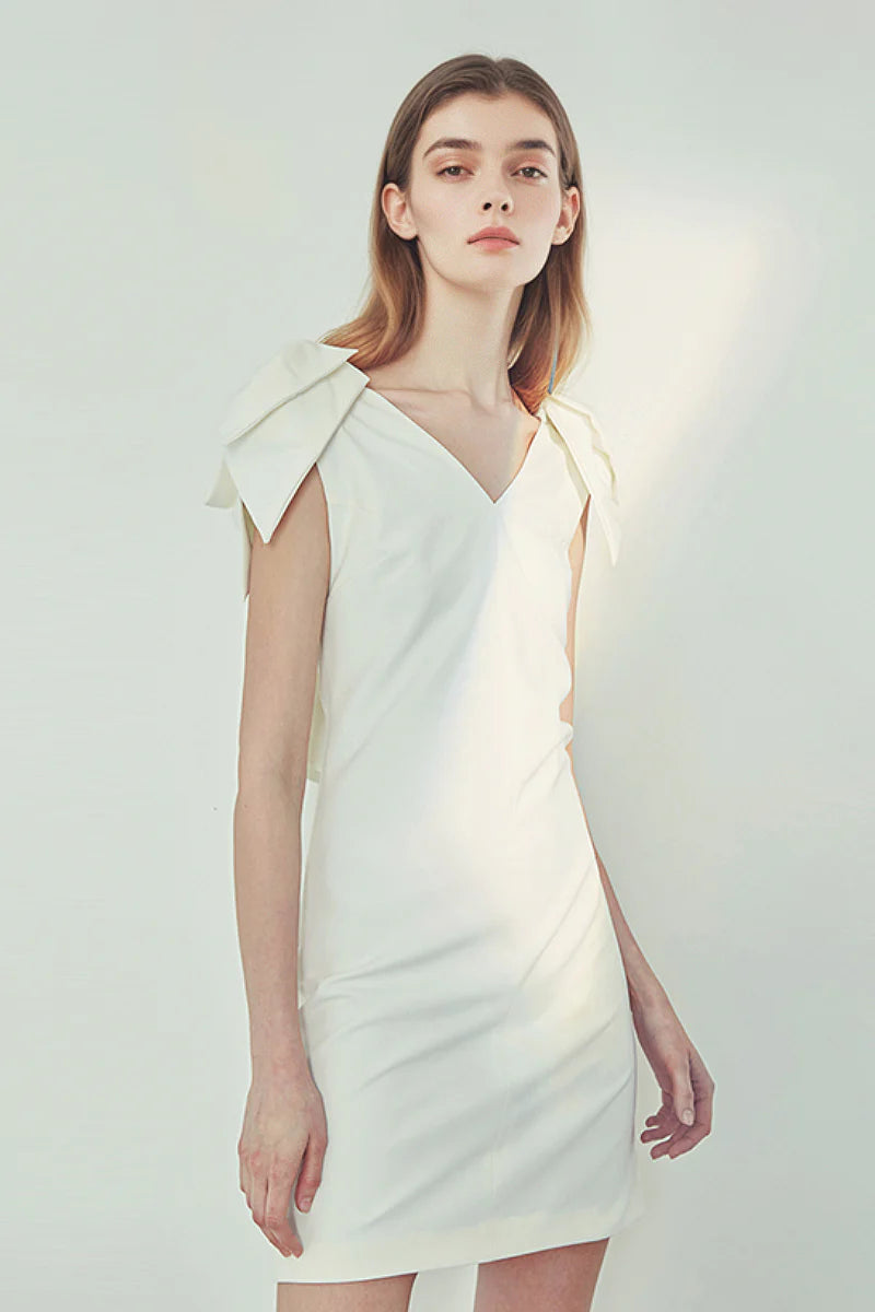 White Sleeveless Backless Bow Mini Dress