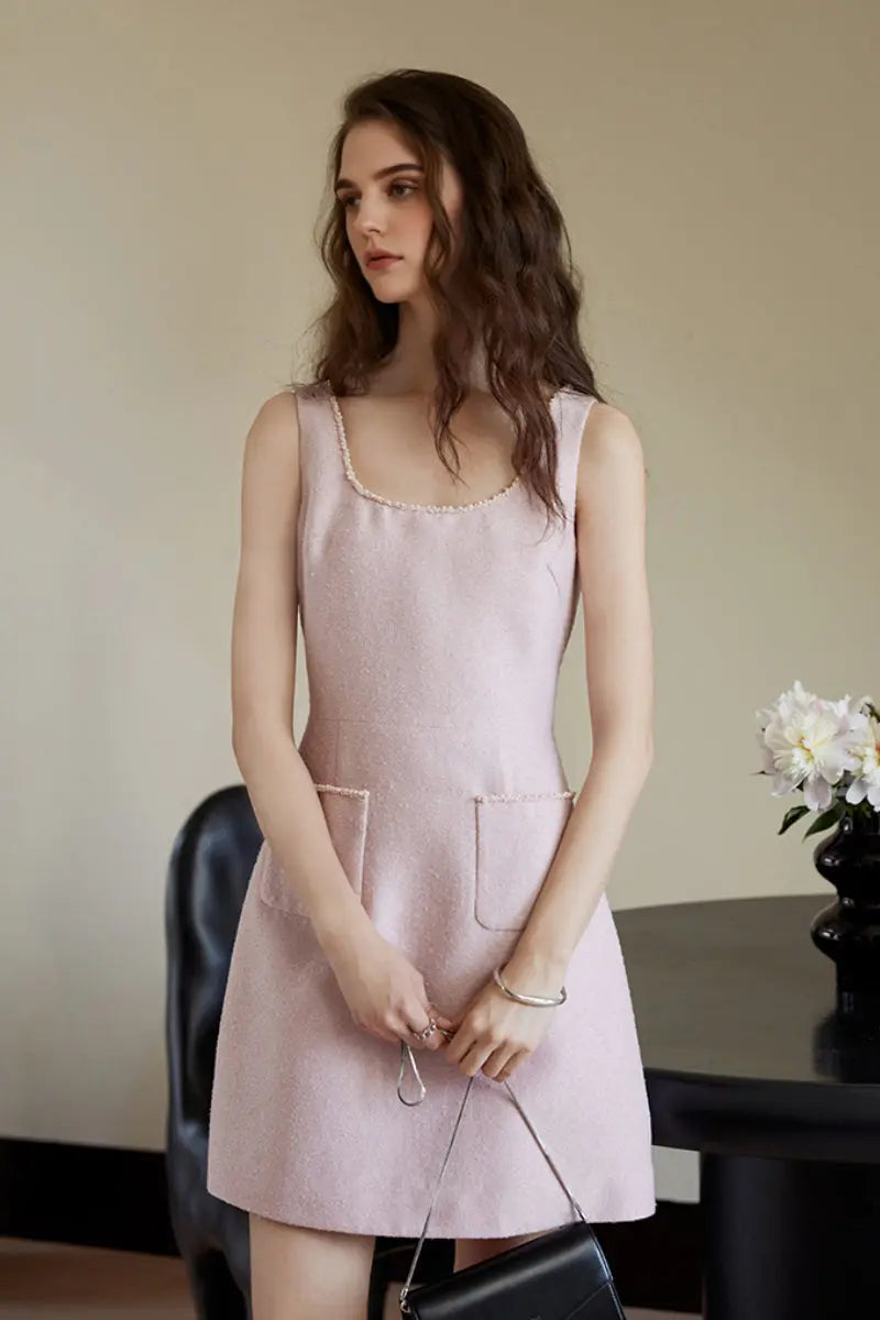 Pink Scoop-Neck Sleeveless Mini Dress