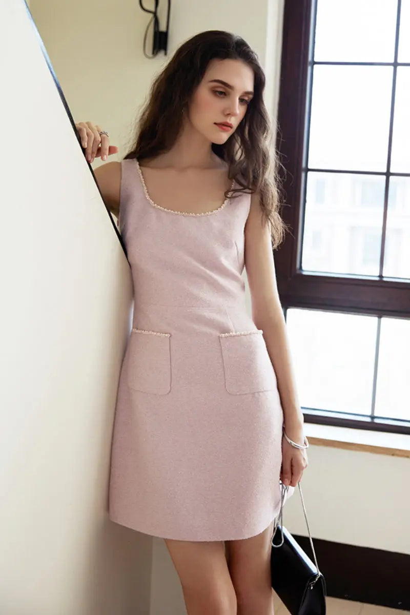 Pink Scoop-Neck Sleeveless Mini Dress
