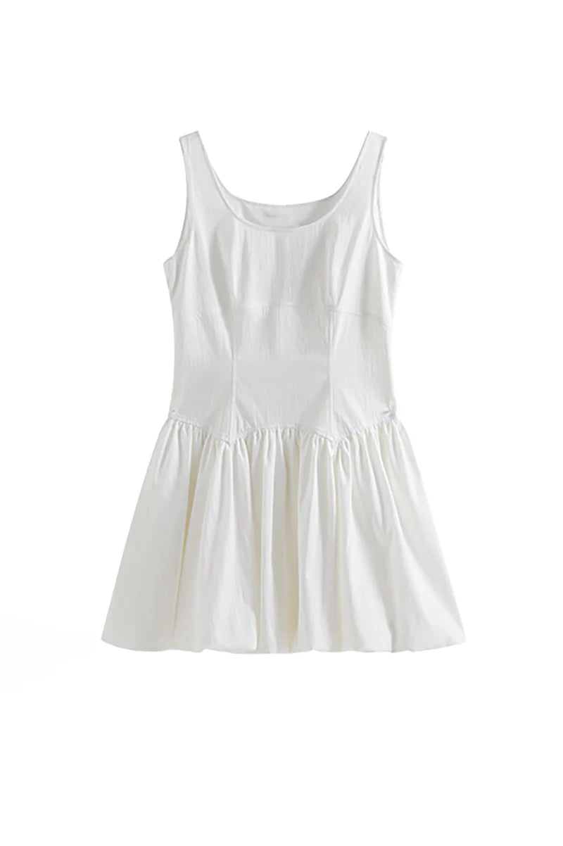 White Sleeveless Scoop-Neck Bubble Mini Dress