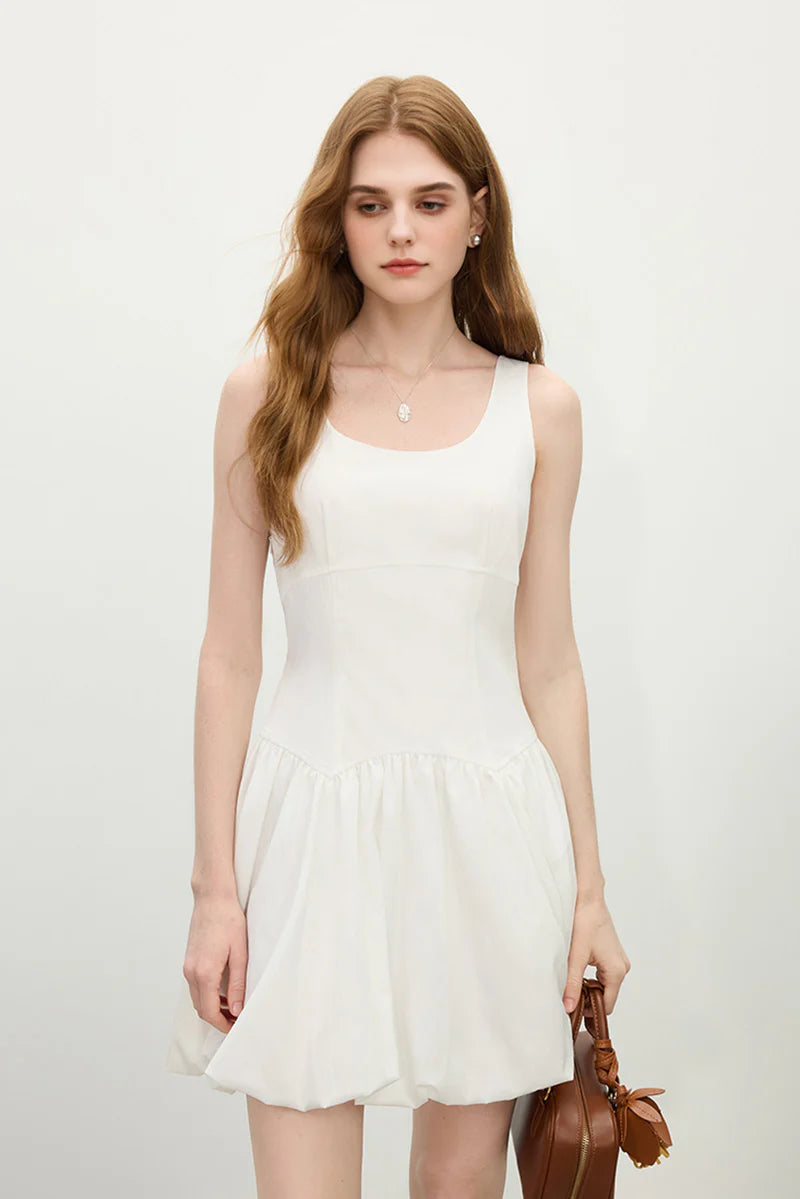 White Sleeveless Scoop-Neck Bubble Mini Dress