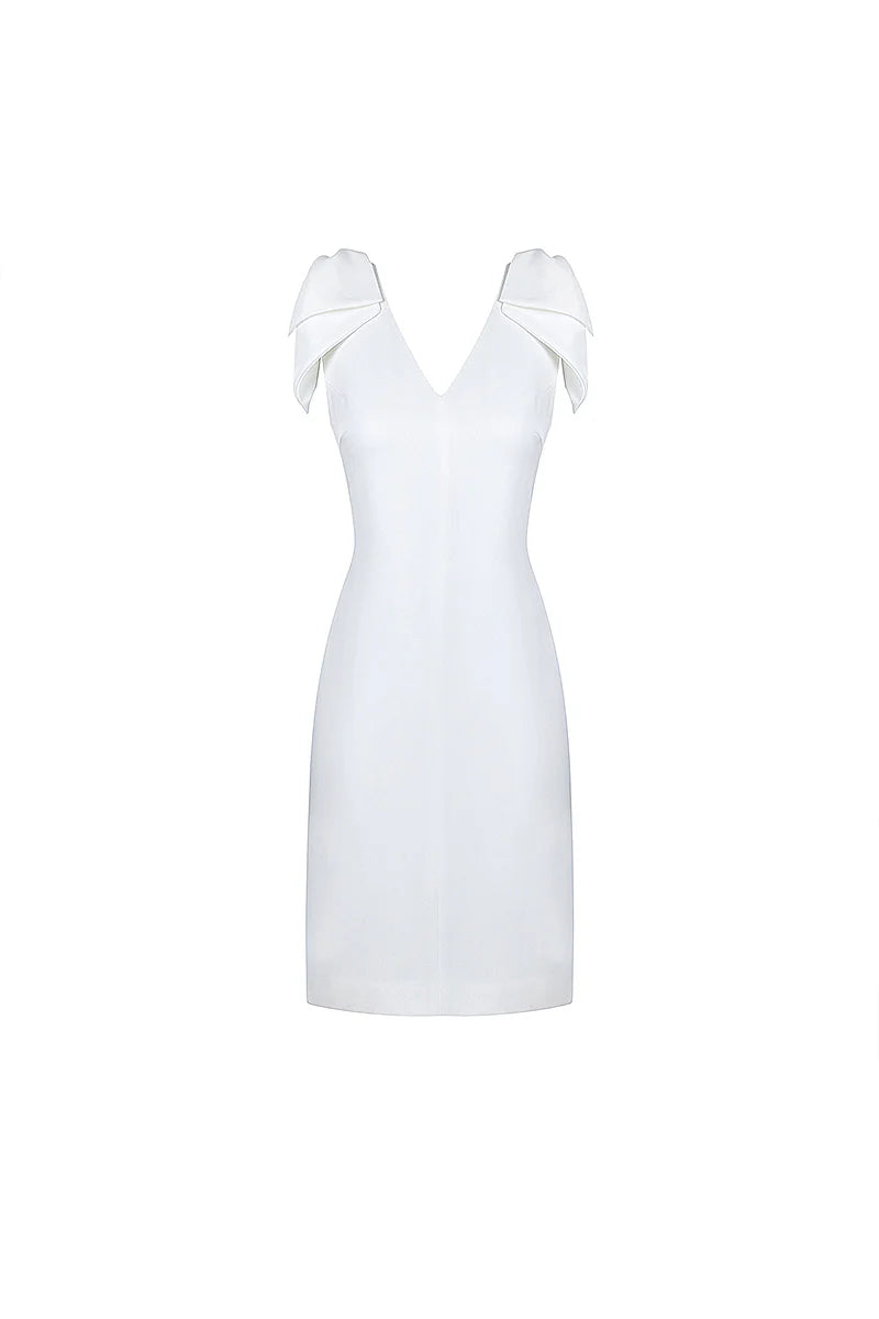 White Sleeveless Backless Bow Mini Dress
