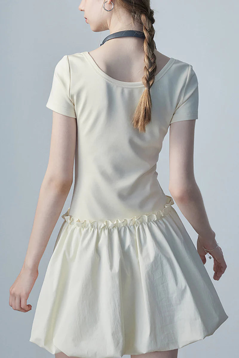 Ivory Squre-Neck Bubble Mini Dress
