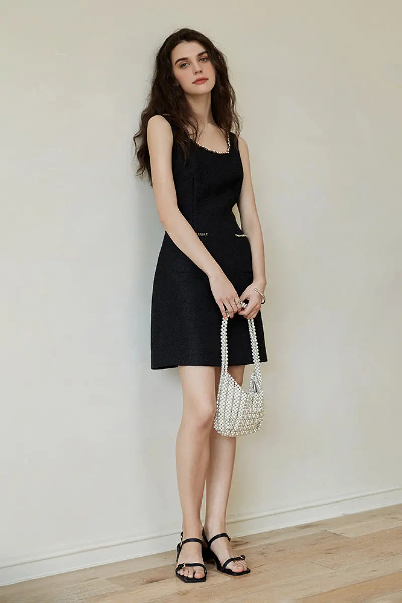 Black Scoop-Neck Sleeveless Mini Dress